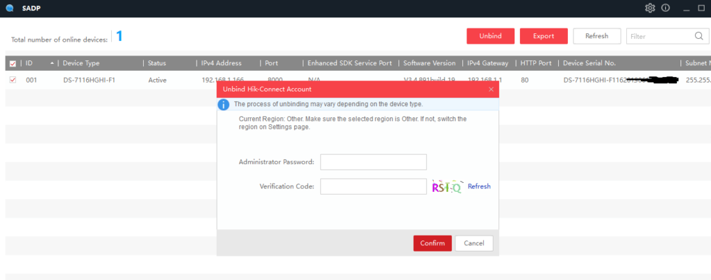 Unbind HikVision device